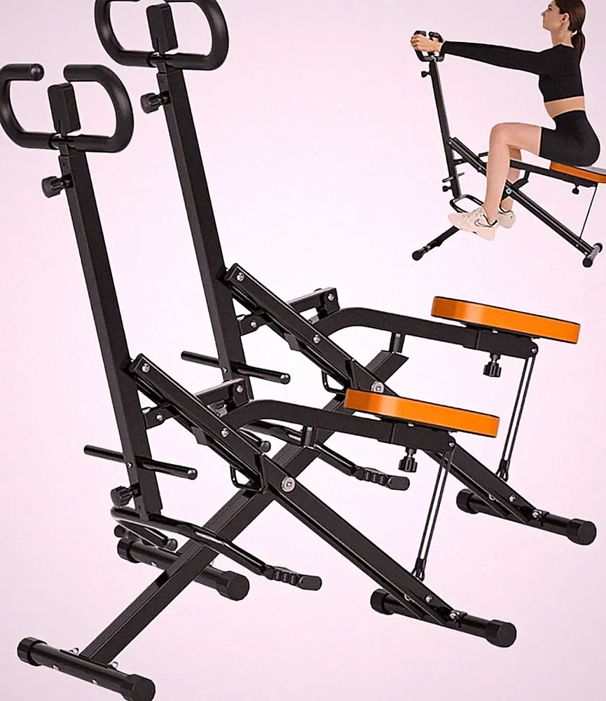 2-in-1 Foldable Squat Rowing Machine with Adjustable Resistance & 265LBS Capacit