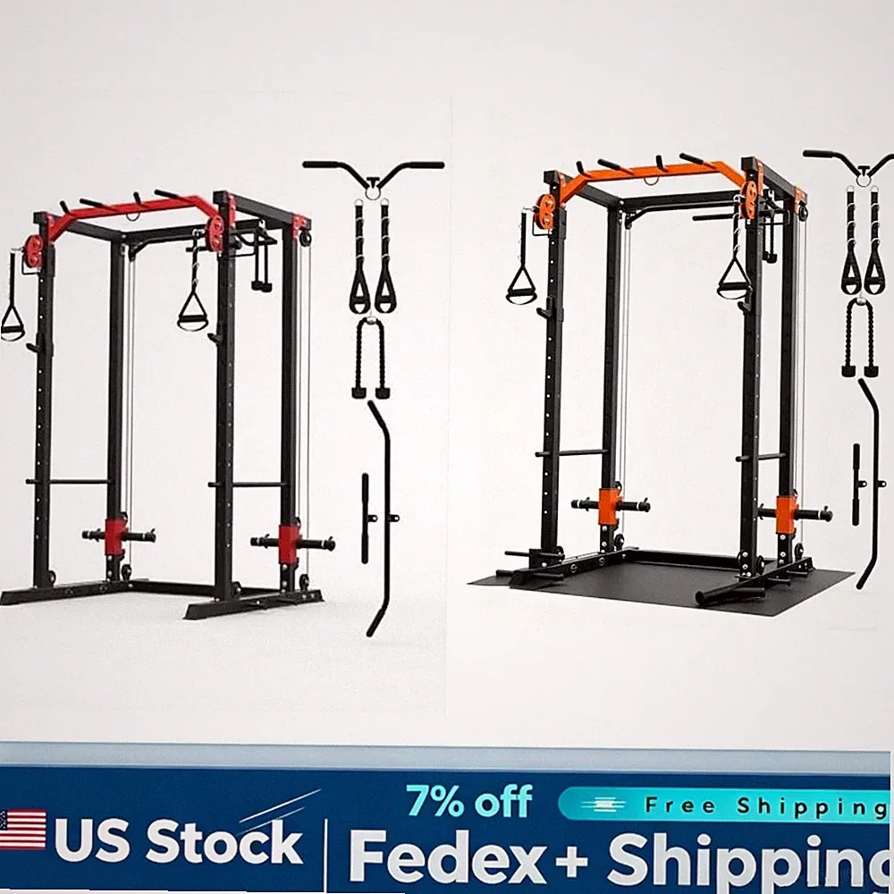 2000LBS Power Cage Multi-Function Squat Rack Adjustable Cable Pulley Home Gym