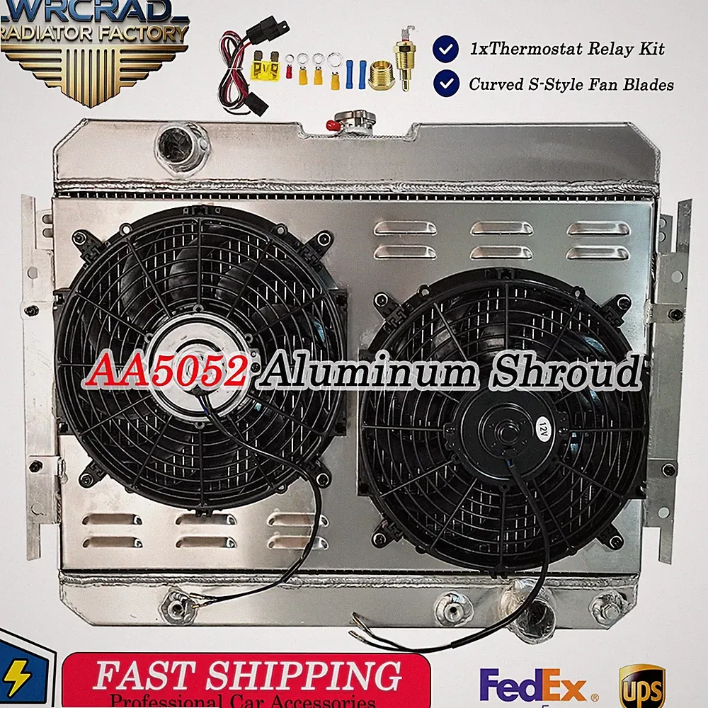 2Row Aluminum Radiator Shroud Fan For 1963-1968 Chevy Impala 1964-1967 EL Camino