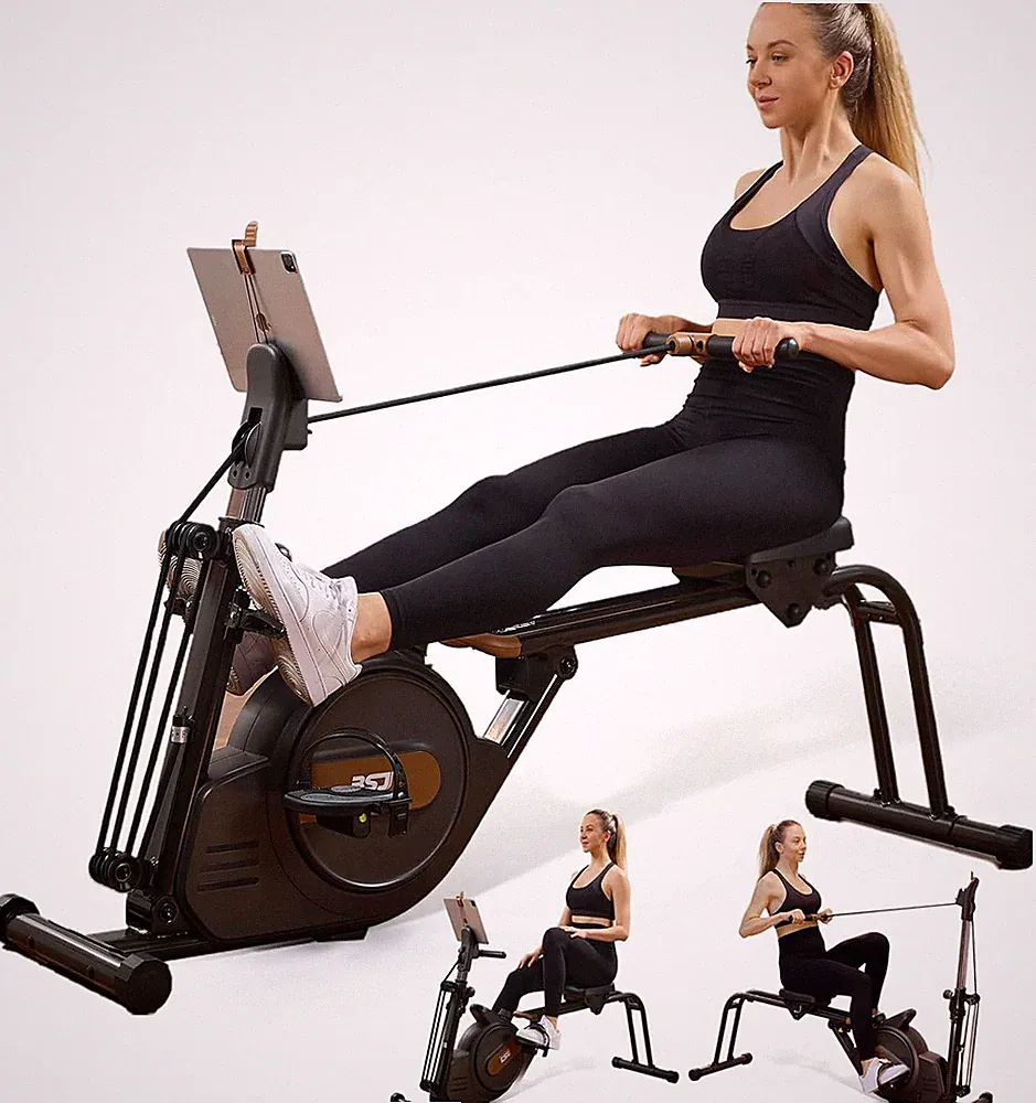 3 in 1 Rowing Machine, Dual Slide Rail 6-Level Adjustable Height with Max 350Lb