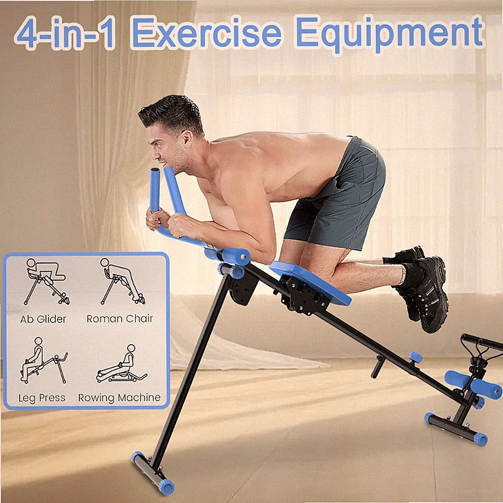 4-in-1 Ab Machine-Rowing,Leg Press,Ab Glider & Roman Chair,Core Trainer Home Gym