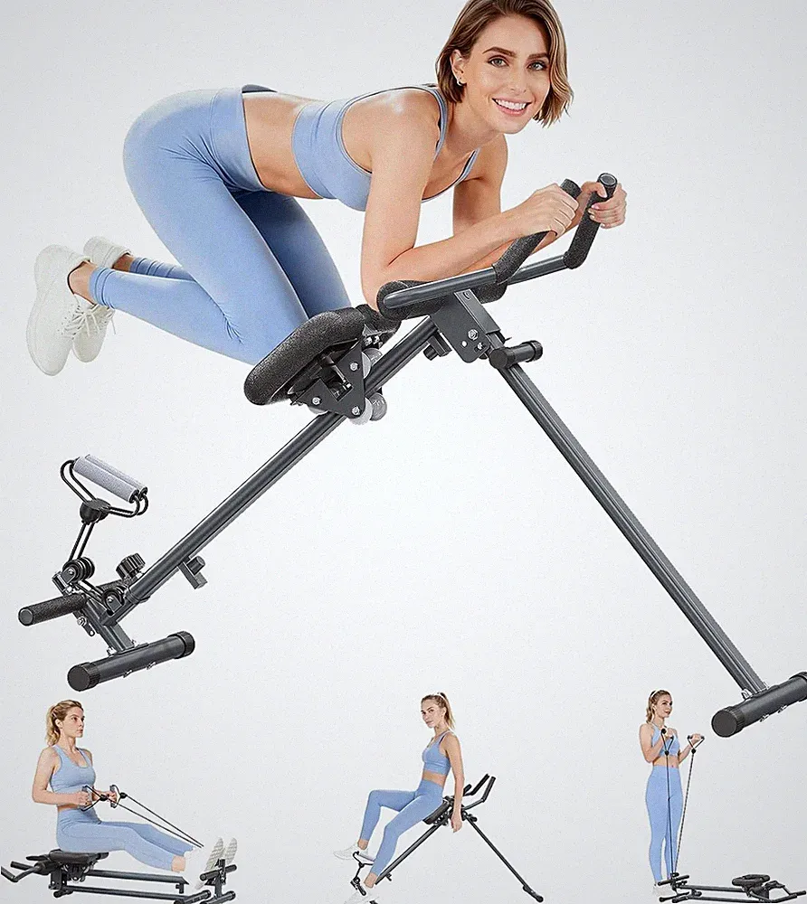 4-in-1 Foldable Rowing & Ab Machine for Full Body Home Workout - Black