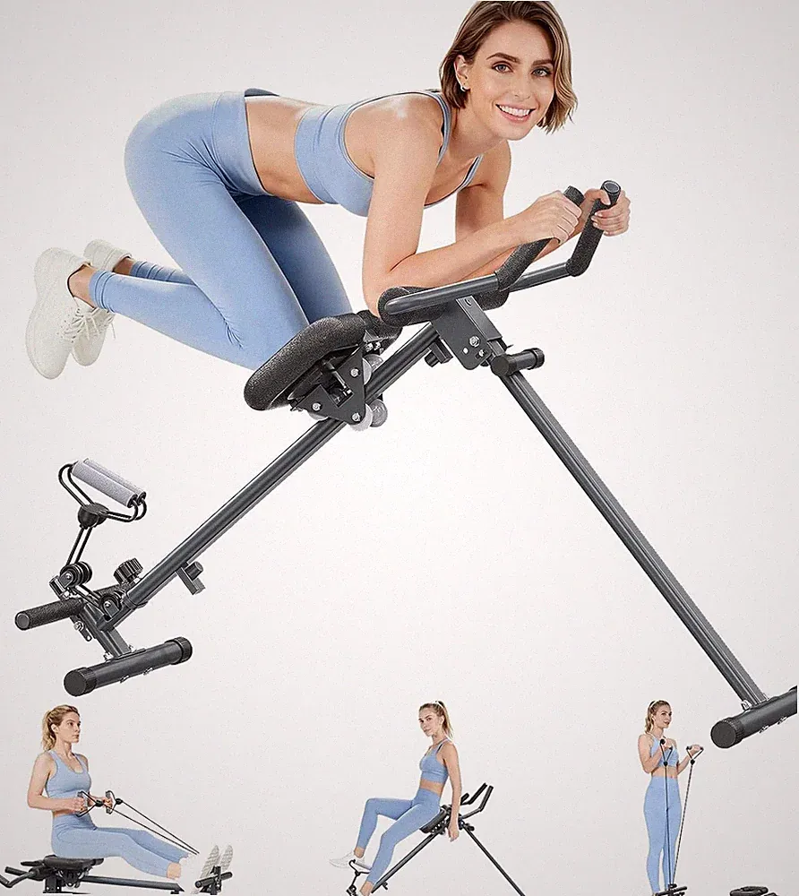 4-in-1 Foldable Rowing & Ab Machine with Resistance Bands for Full Body Workout