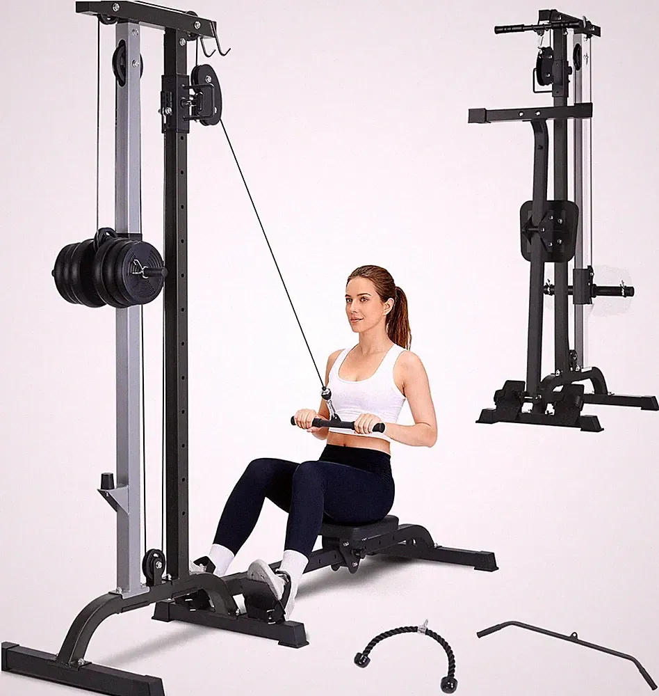 Adjustable LAT Pull Down & Low Row Cable Machine, 2-in-1 Rowing Home Gym 265lb