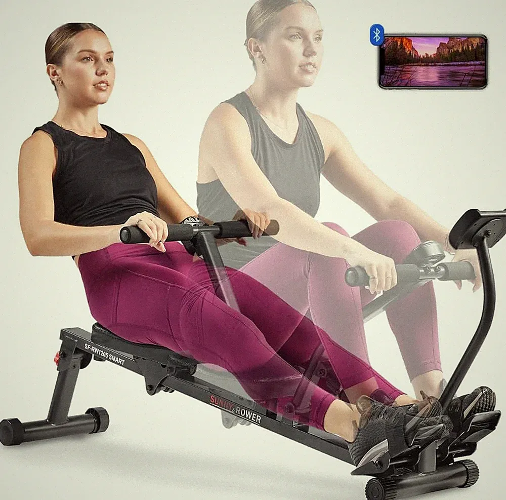 Adjustable Rowing Machine for Home Workout - 12 Resistance Levels, SunnyFit App
