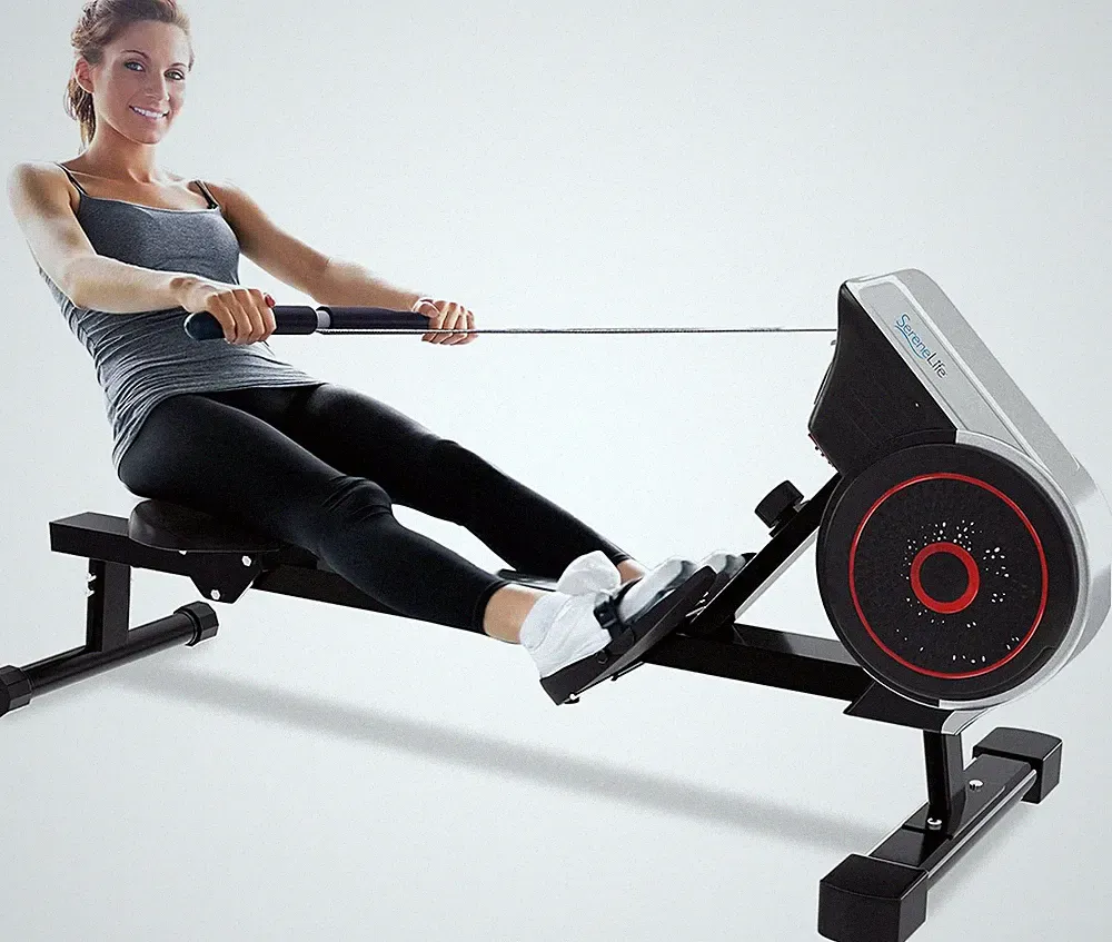 Air & Magnetic Rowing Machine - Measures Time, Distance, Stride, Calories - for