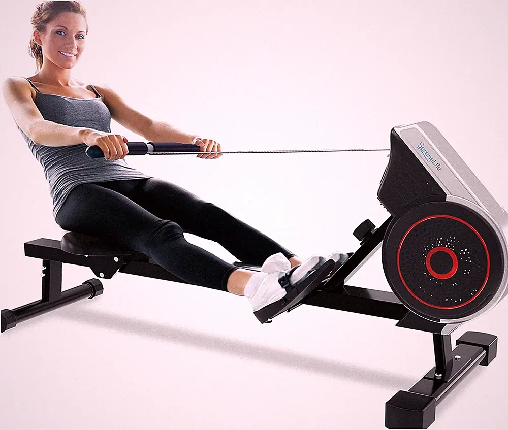 Air & Magnetic Rowing Machine - Track Time, Distance, Calories for Home Gym