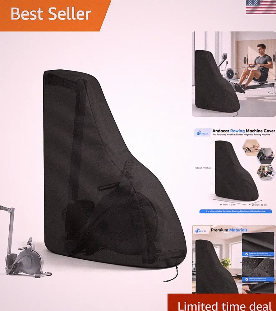 Black Waterproof Rowing Machine Cover with Adjustable Windproof Design - 44" L