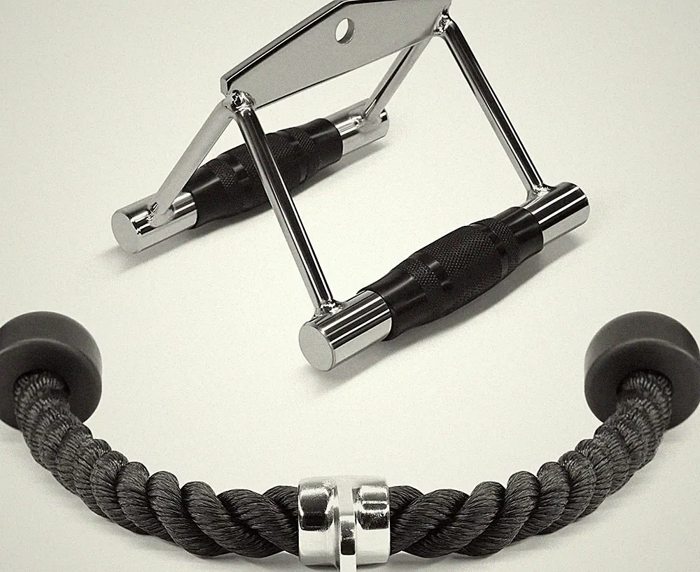 Cable Machine Attachments: Row Handles, Tricep Rope, Straight Bar & V Bar