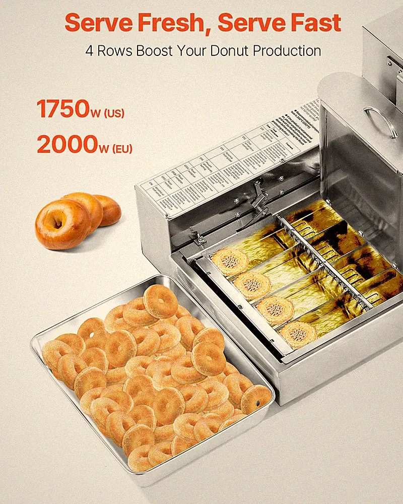 Commercial Automatic Donut Machine, 4-Row Electric Doughnut Maker 240/hr