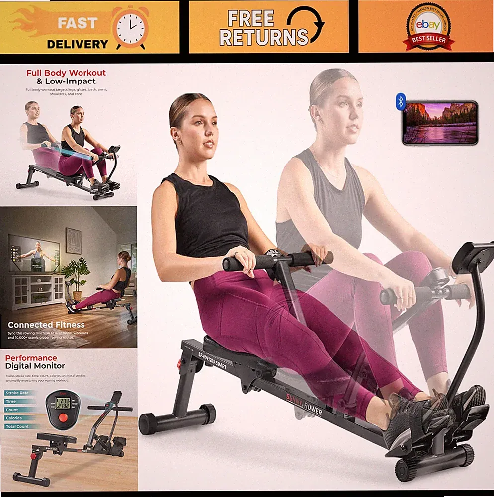 Compact Adjustable Rowing Machine - 12 Resistance Levels, Full Body Workouts, Ap