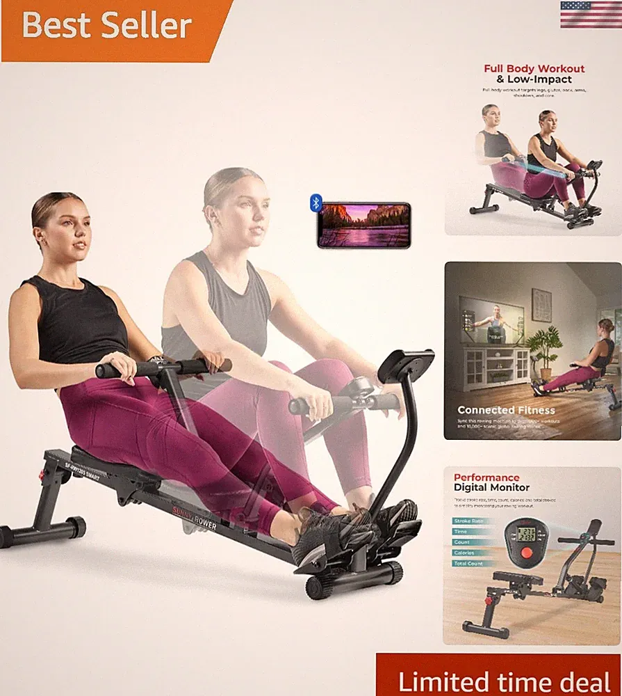 Compact Adjustable Rowing Machine with 12 Levels of Resistance for Complete B...