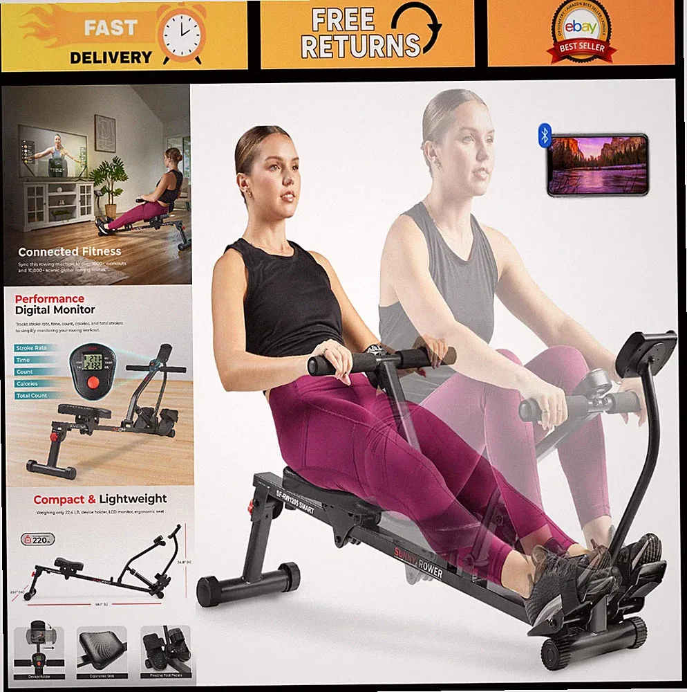 Compact Adjustable Rowing Machine with 12 Resistance Levels for Full Body Workou