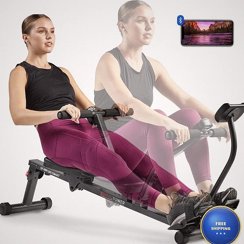 Compact Hydraulic Rower, 12-Level Resistance Rowing Machine for Home Gym