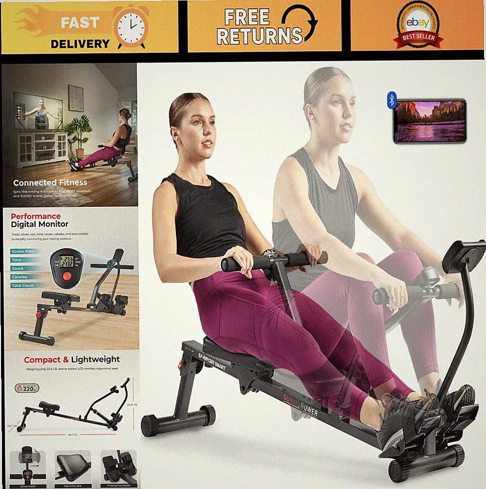 Compact Hydraulic Rower with 12-Level Resistance for Home Gym Fitness