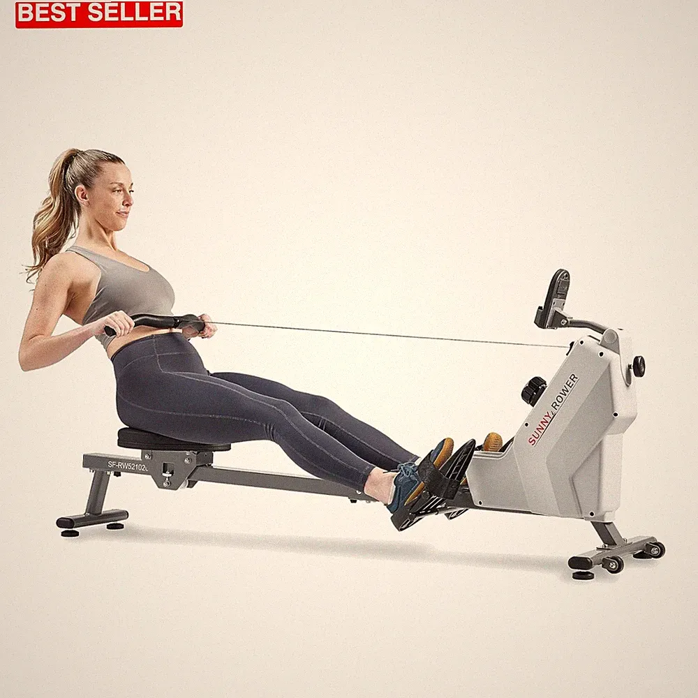 Compact Magnetic Rower with Built-in Bottle Holder & Free SunnyFit Connectivity