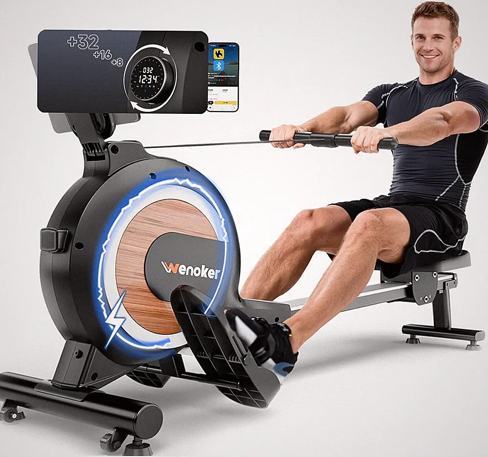Compact Magnetic Rowing Machine, 32 Resistance Levels, 350 LBS Capacity, App Rea