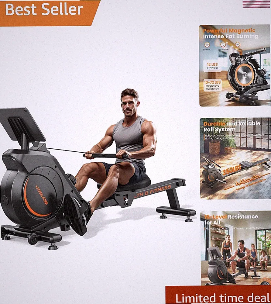 Compact Magnetic Rowing Machine for Home Fitness - Comfortable, Easy to Assemble