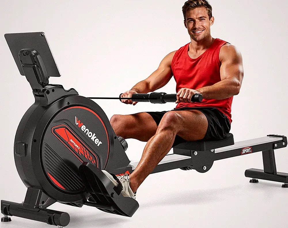 Compact Magnetic Rowing Machine with 16 Levels, 350 LB Capacity & LCD Monitor