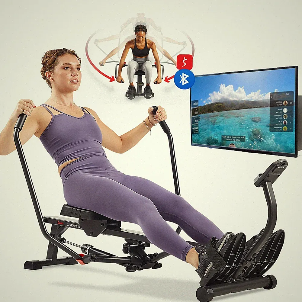 Compact Smart Full Motion Rowing Machine Adjustable Resistance Workout Bluetooth
