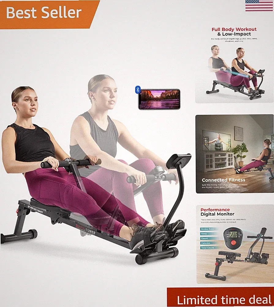 Compact Smart Rowing Machine with 12 Resistance Levels for Full Body Workouts