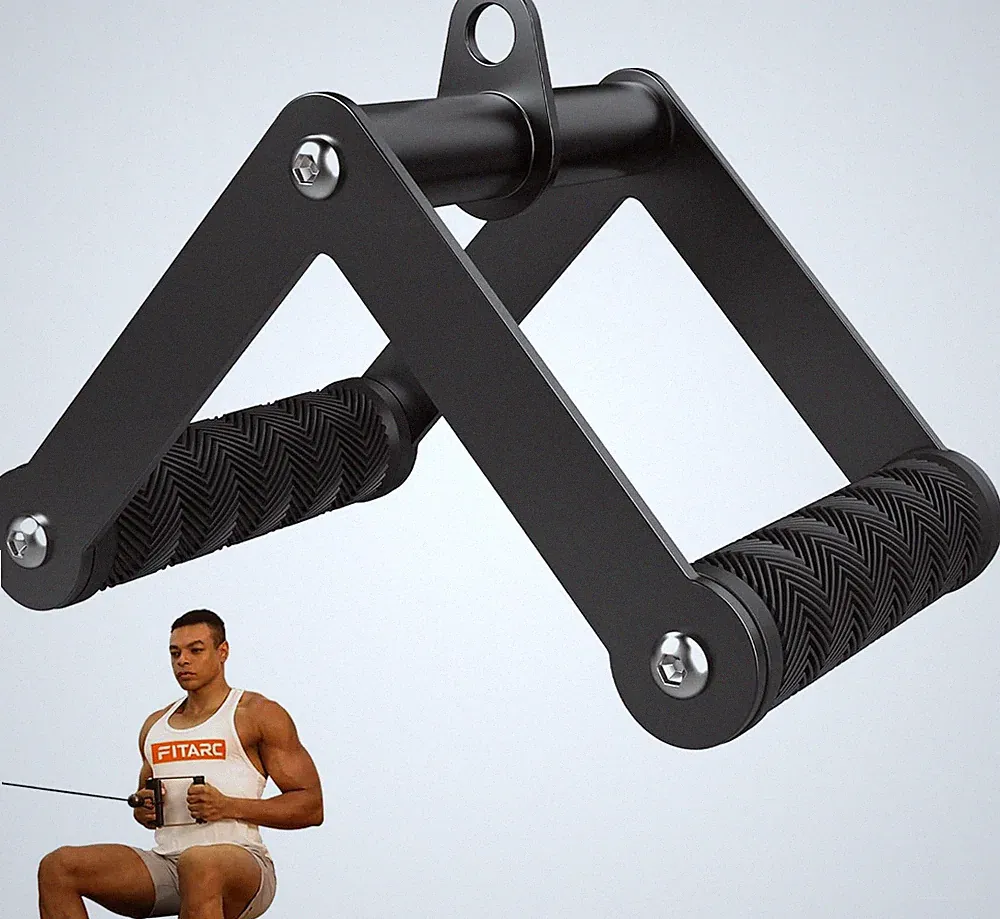 Double D Row Handle Cable Attachments for Gym, Non-Slip V Bar Attachment for Hom
