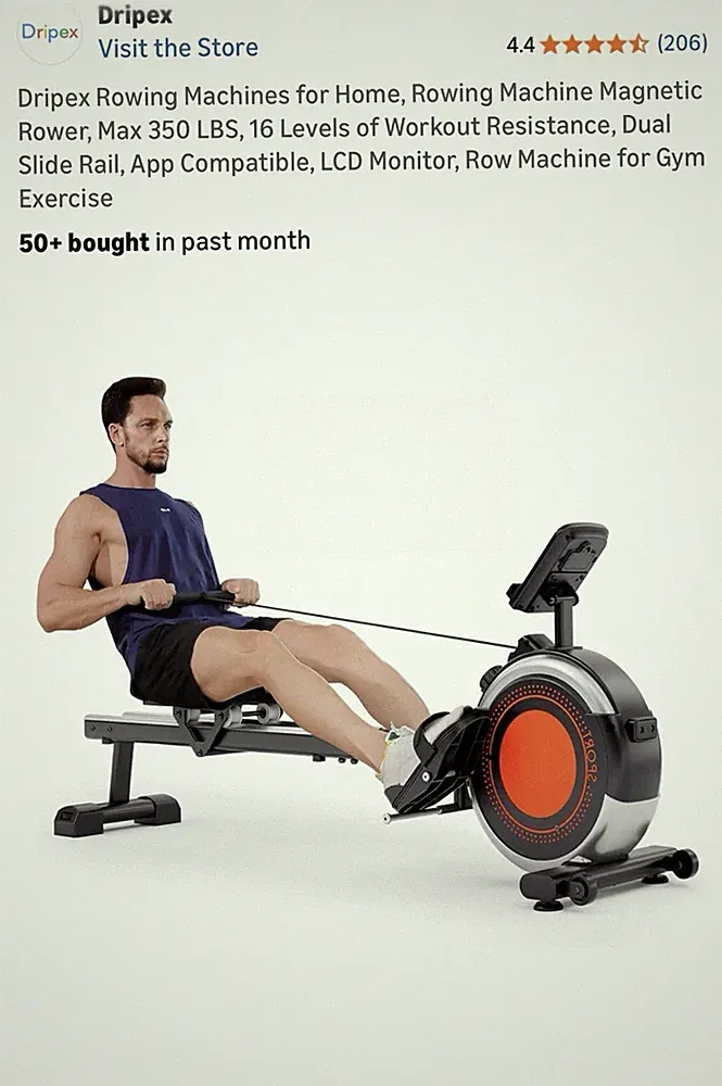 Dripex Magnetic Rowing Machine 16 Levels Dual Slide Rail LCD App 350lb Home Gym