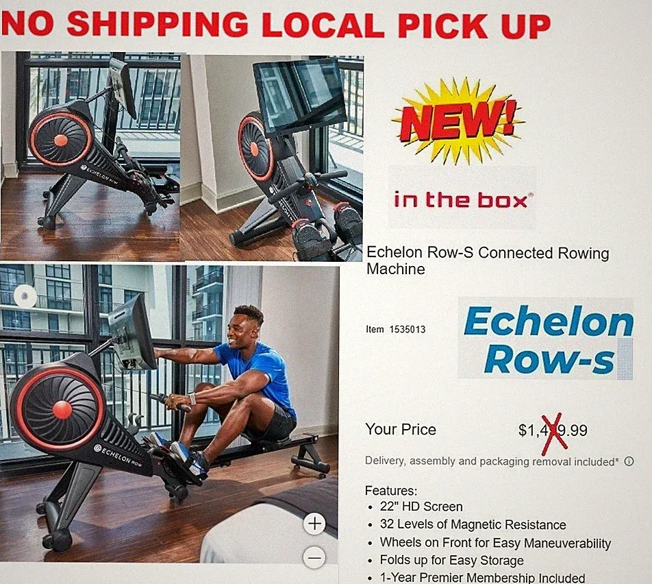 Echelon Row-S Foldable Bluetooth Sound Bar 22” HD Screen Connected Row Machine