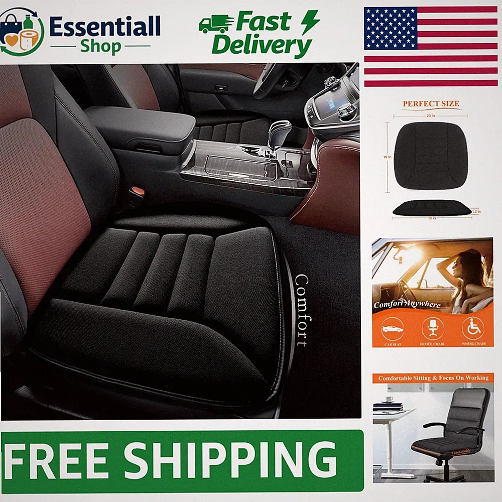 Ergonomic Memory Foam Seat Cushion 20x19in - For Drivers, Seniors & Office Use