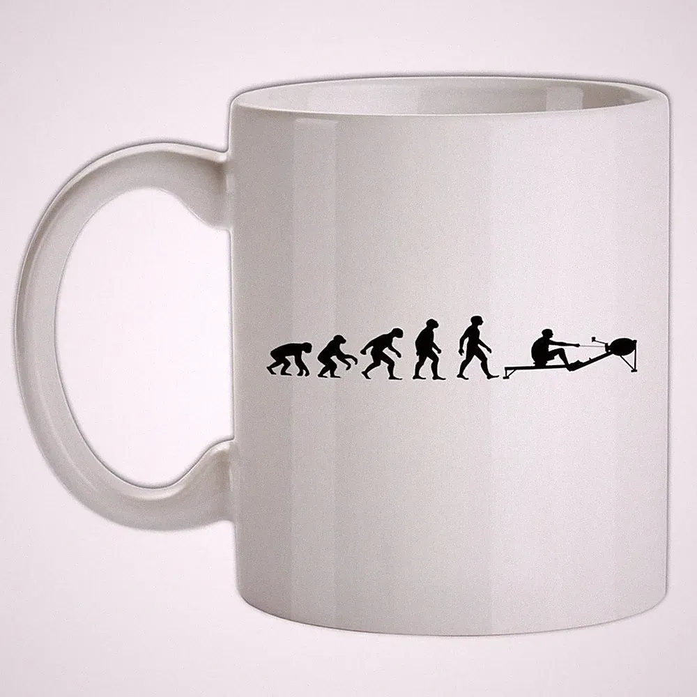 Evolution Of Man Rowing Machine - Ceramic Mug - Rower Row Gym Workout Exercise