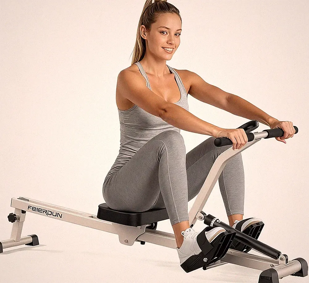 FEIERDUN Hydraulic Rowing Machine for Home, Compact Adjustable Rower with 12 Res