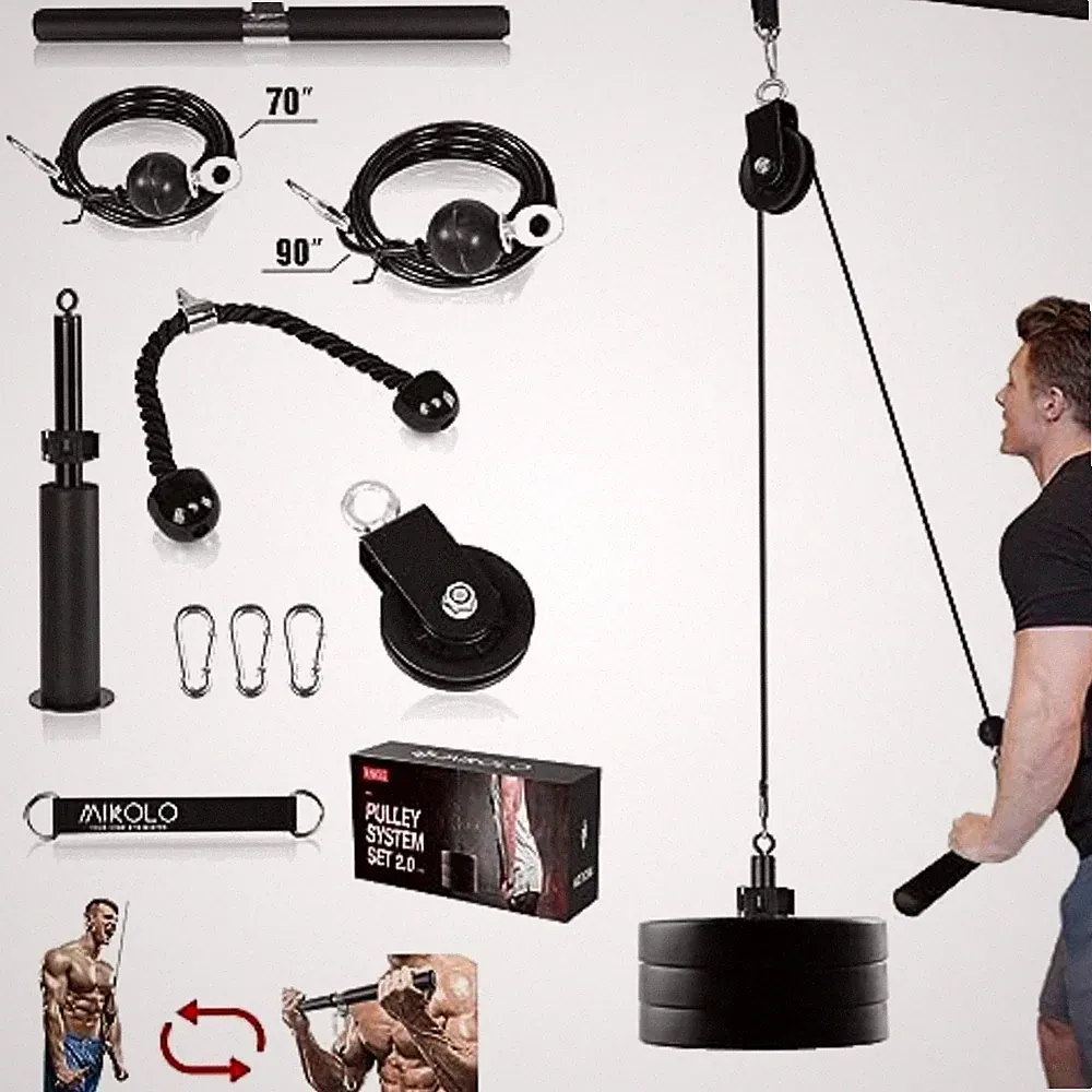 Fitness LAT Pulley System 70'' 90'' Dual Cable Machine for Home Gym Equipment