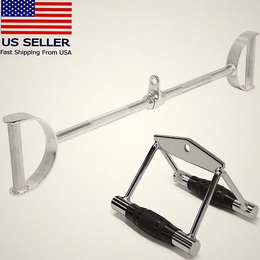 FMTX Home Gym Tricep Cable Attachments: COMBO Flat LAT Bar Row Rubber Handle 2PC
