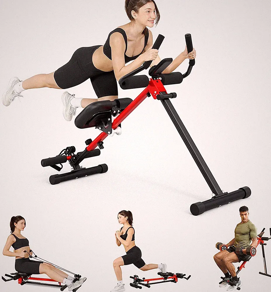 Foldable 2-in-1 Ab & Rowing Machine with Adjustable Length for Home Workouts
