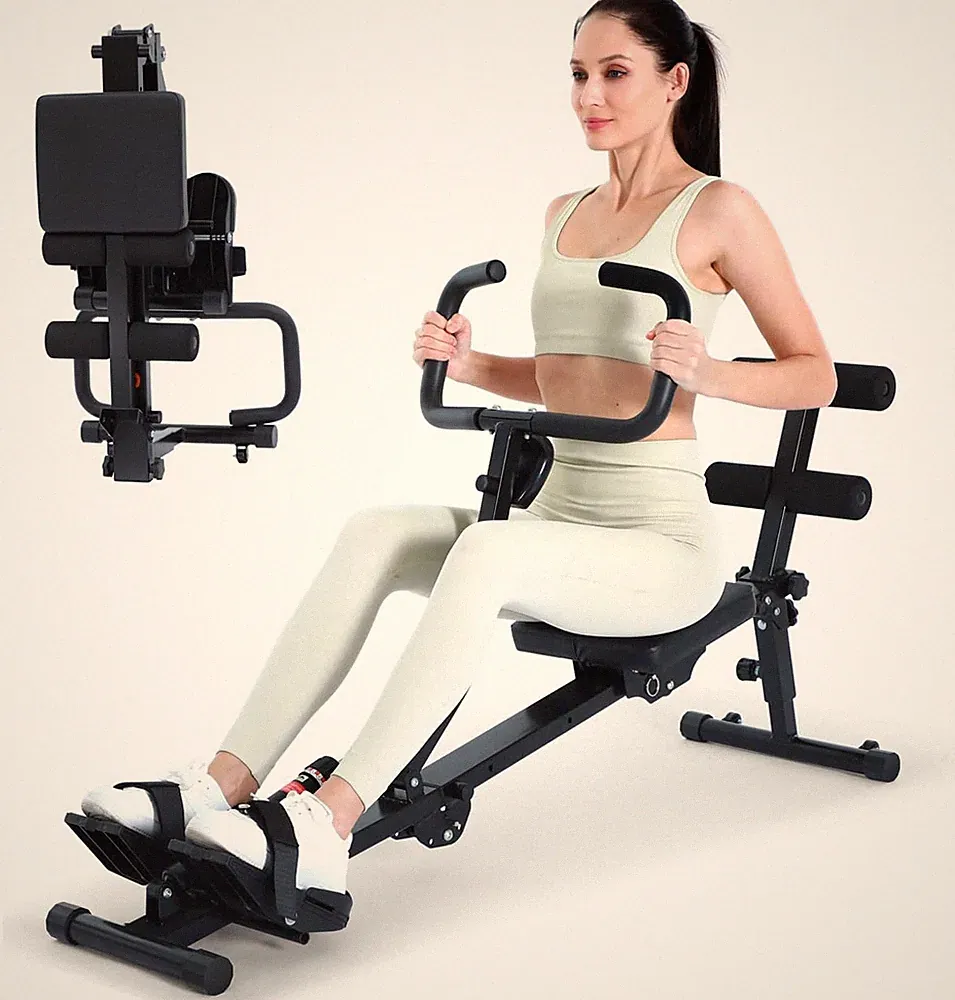Foldable Hydraulic Rower Machine with 12 Resistance Levels & Backrest, 297Lbs Ma