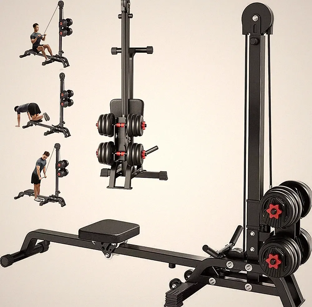 Foldable Rowing Machine with Dumbbell Weight System - Adjustable Resistance Home
