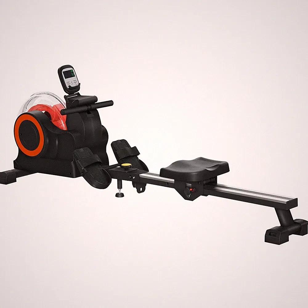Folding Water Rower Machine w/ LCD, Adjustable Resistance & Wheels