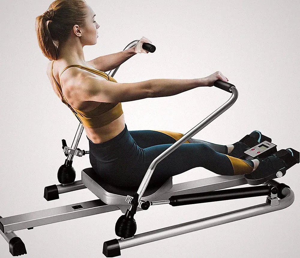 GYMAX Rowing Machines for Home, Hydraulic Rower with LCD Monitor, Adjustable Res