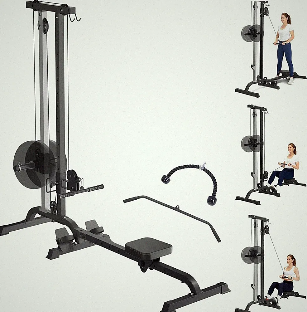 Home Gym 2in1 Rowing Cable Machine LAT Pull Down Rower Training Equipment