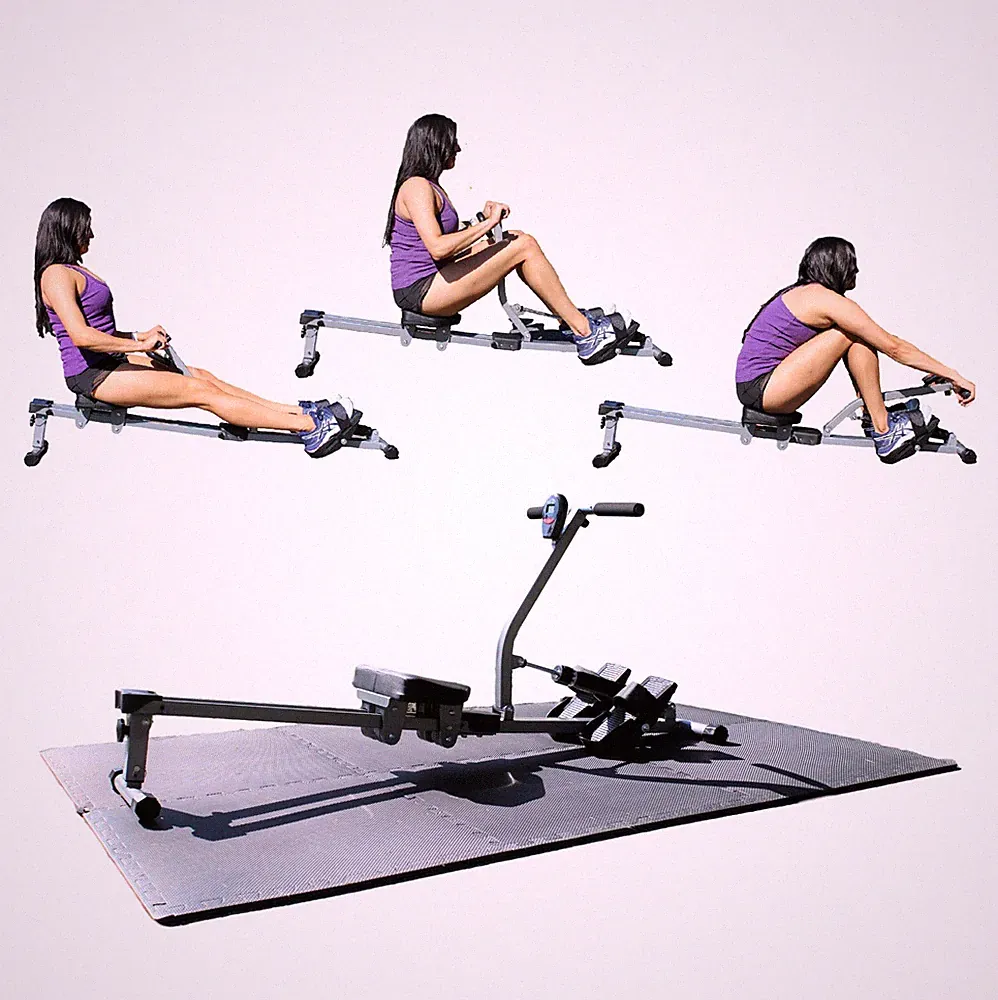 Hydraulic Rower Rowing Machine w/ 12 resistance Cylinder + 4'x6' Eva Puzzle Mat