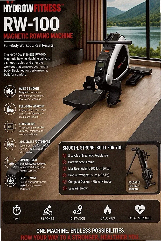 HYDROW FITNESS RW-100 Magnetic Rowing Mac