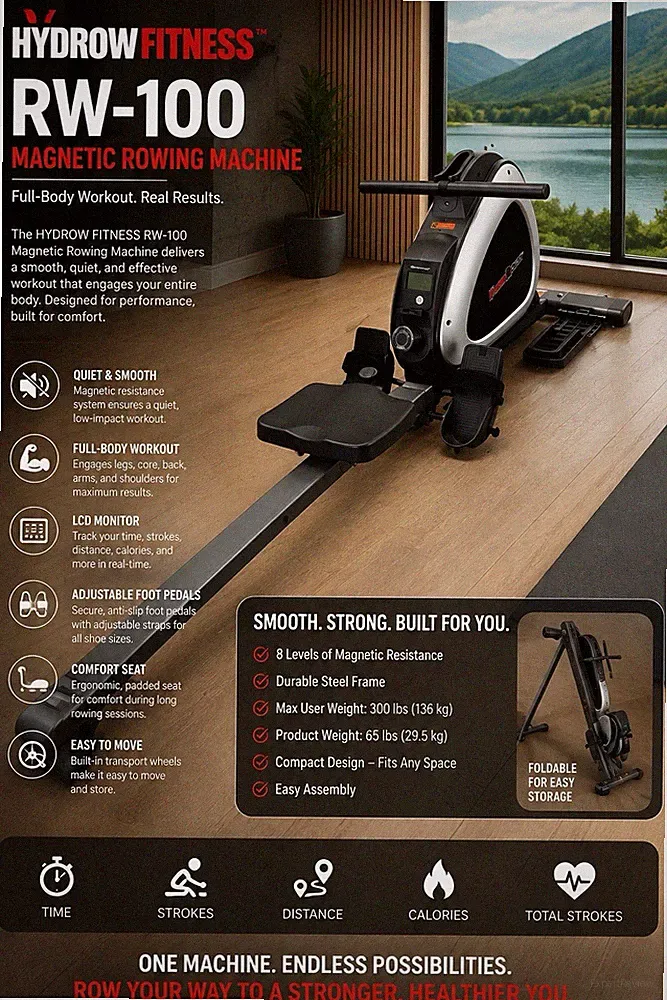 HYDROW FITNESS RW-100 Magnetic Rowing Machine