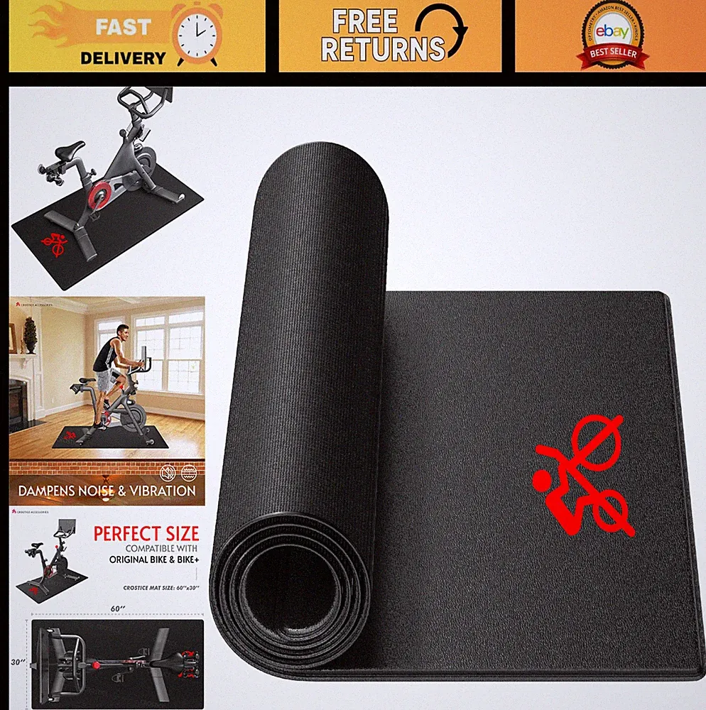Indoor Bike Trainer Mat for Peloton, Treadmill & Rowing Machine - 6mm Thick, Flo