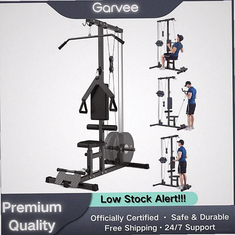 LAT Pulldown Machine Cable Row High Low Pulley Stations Leg Support Tricep Equip