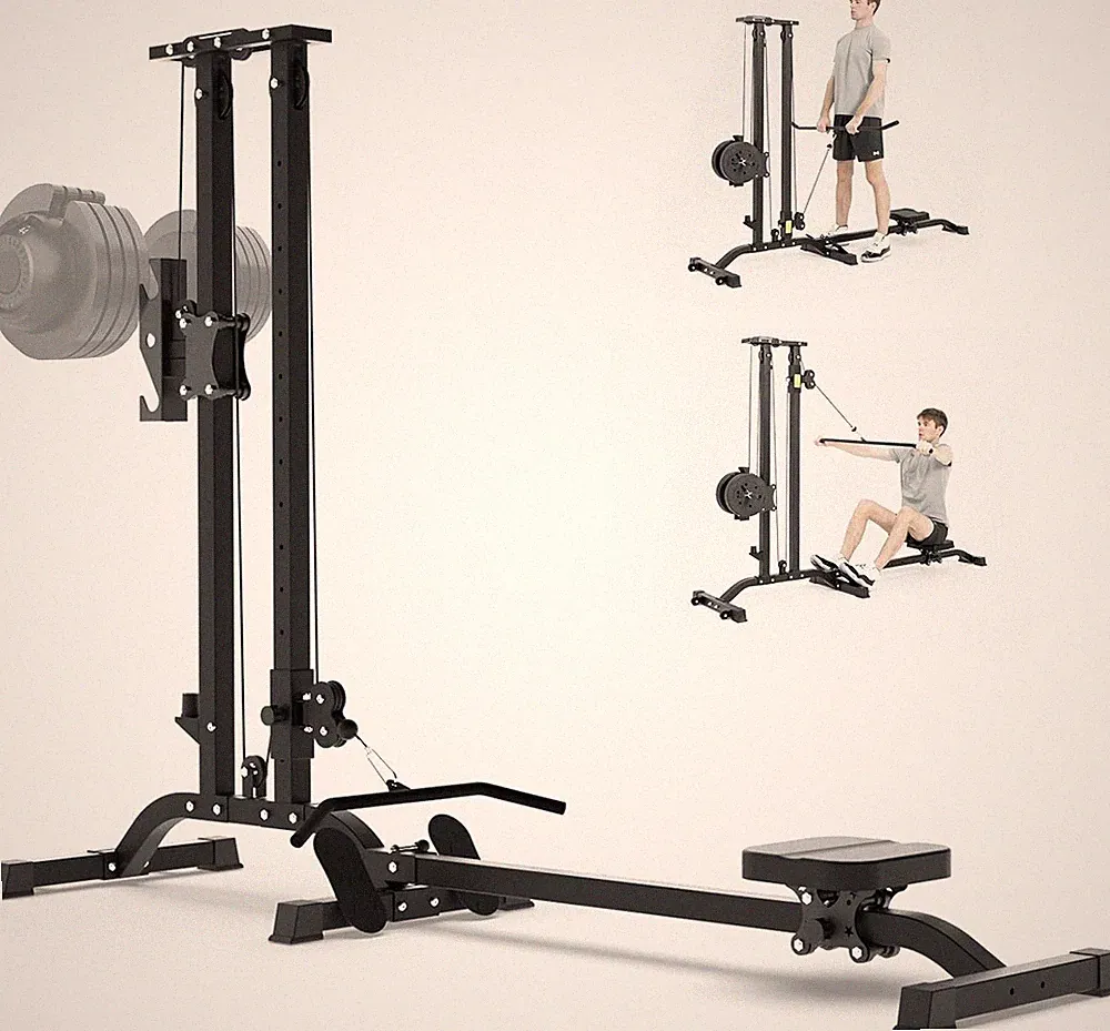 Lat Pulldown Machine Foldable with Seated Row 2 in 1 Cable Crossover Home Gym Eq