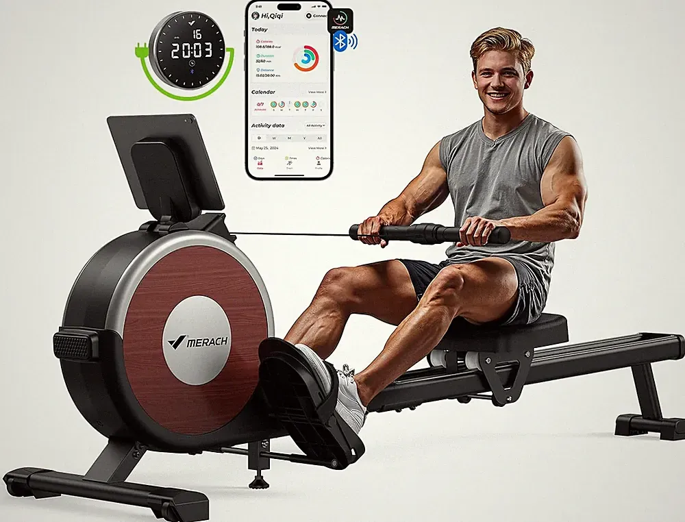 Magnetic Rowing Machine for Home, 16 Levels, Quiet, 350Lbs Capacity, App Ready