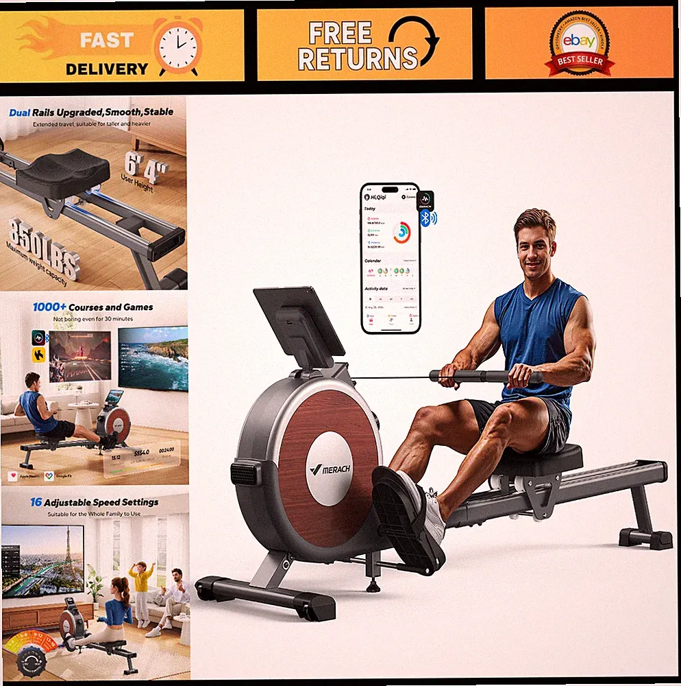 Magnetic Rowing Machine Indoor, Dual Slide Rail, 16 Levels Resistance, 350 lbs C