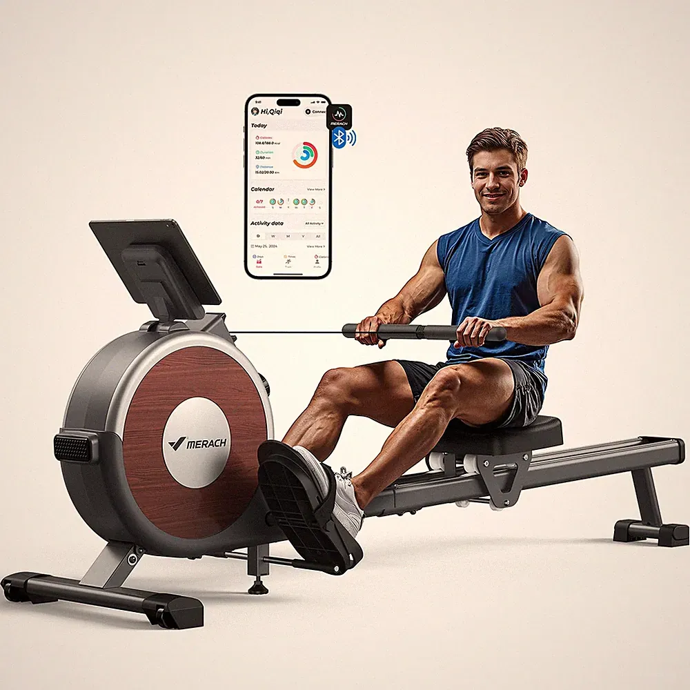 Magnetic Rowing Machine Indoor Dual Slide Rail Quiet Smooth Rower MERACH APP