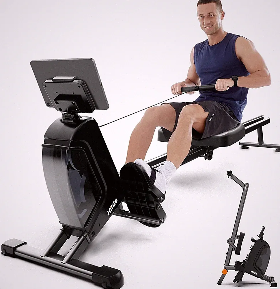 Magnetic Rowing Machine with 32-Level Electromagnetic Resistance, Dual Rail Desi