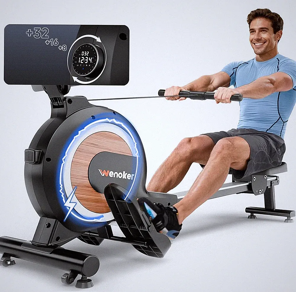 Magnetic Rowing Machine with 32 Levels, 350 LBS Capacity, App Supported